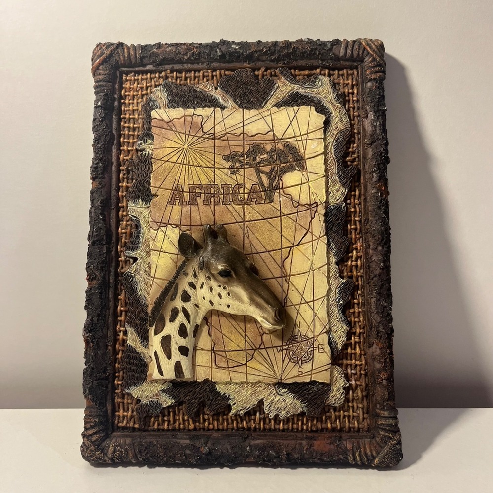 Tribal Earthy Boho Giraffe Africa Safari Map Raised Art Figure Home Decor 5x7